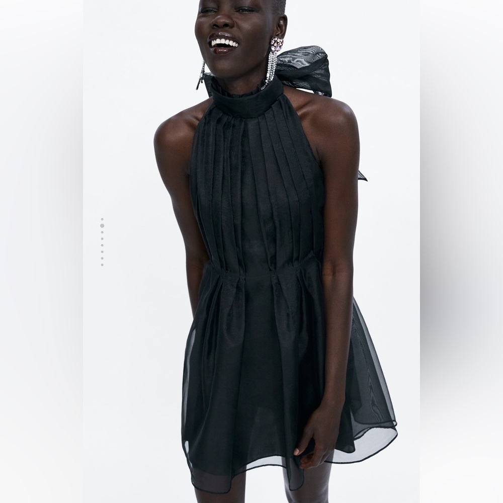 Zara black organza halter dress with bow